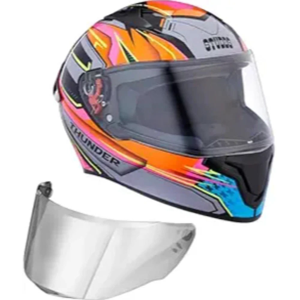 Studds Thunder Full Face Helmet D8 with Clear Visor (Black N10, L)