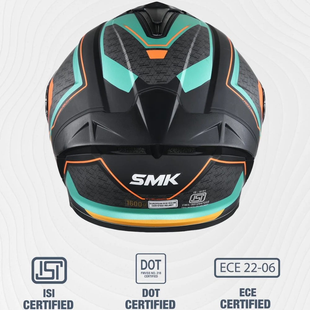 SMK Typhoon RD1 ISI ECE & DOT Certified Full Face Dual Visor Helmet for Men and Women with Pinlock Fitted Clear Visor and Inner Sun Visor ( MATT Black - MA287 - XS )