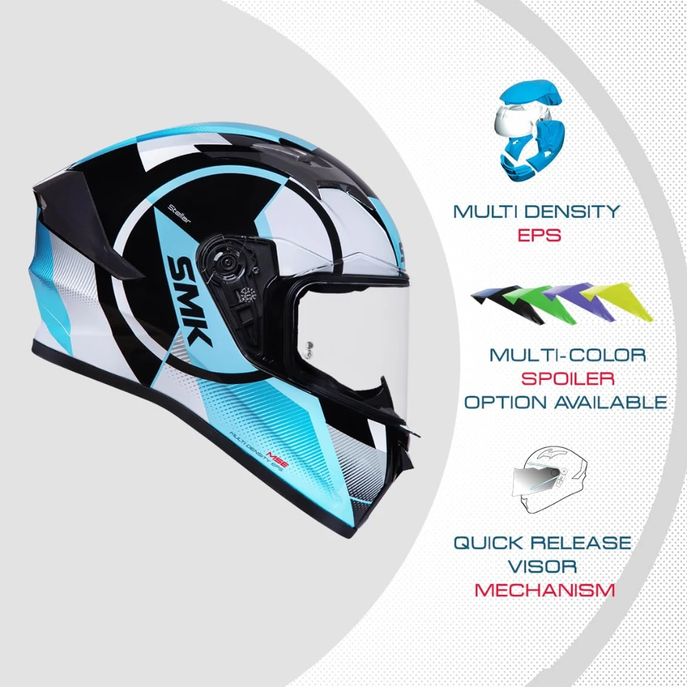 Smk Stellar Sports S01 Faro Helmet Isi Dot & Ece- 06 Certified Full Face Helmet with Anti Fog Clear Visor Helmet