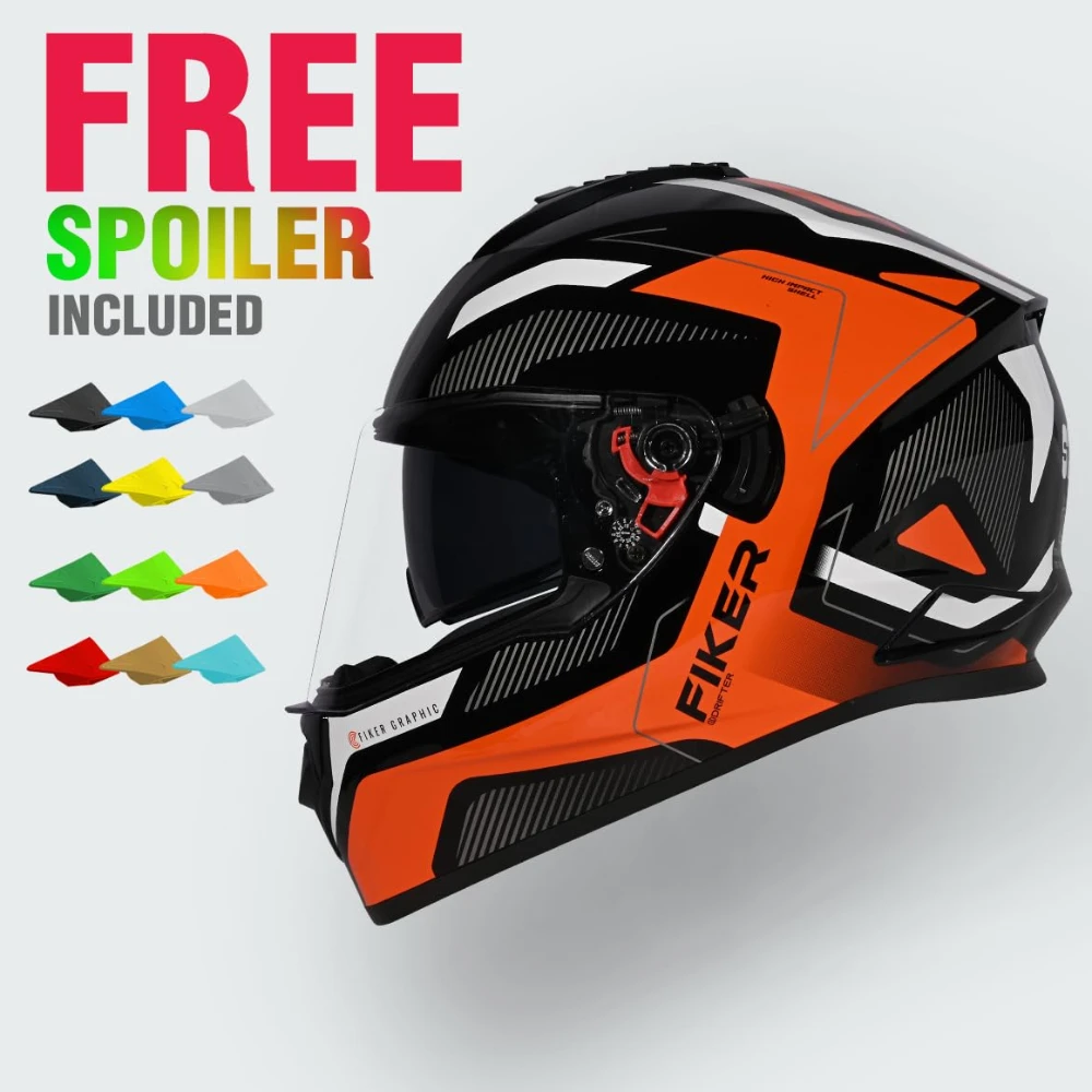 Studds Drifter D5 Fiker ISI and DOT Certified Full face Helmet for Men and Women with Inner Sun Visor and Spoiler (Black L)