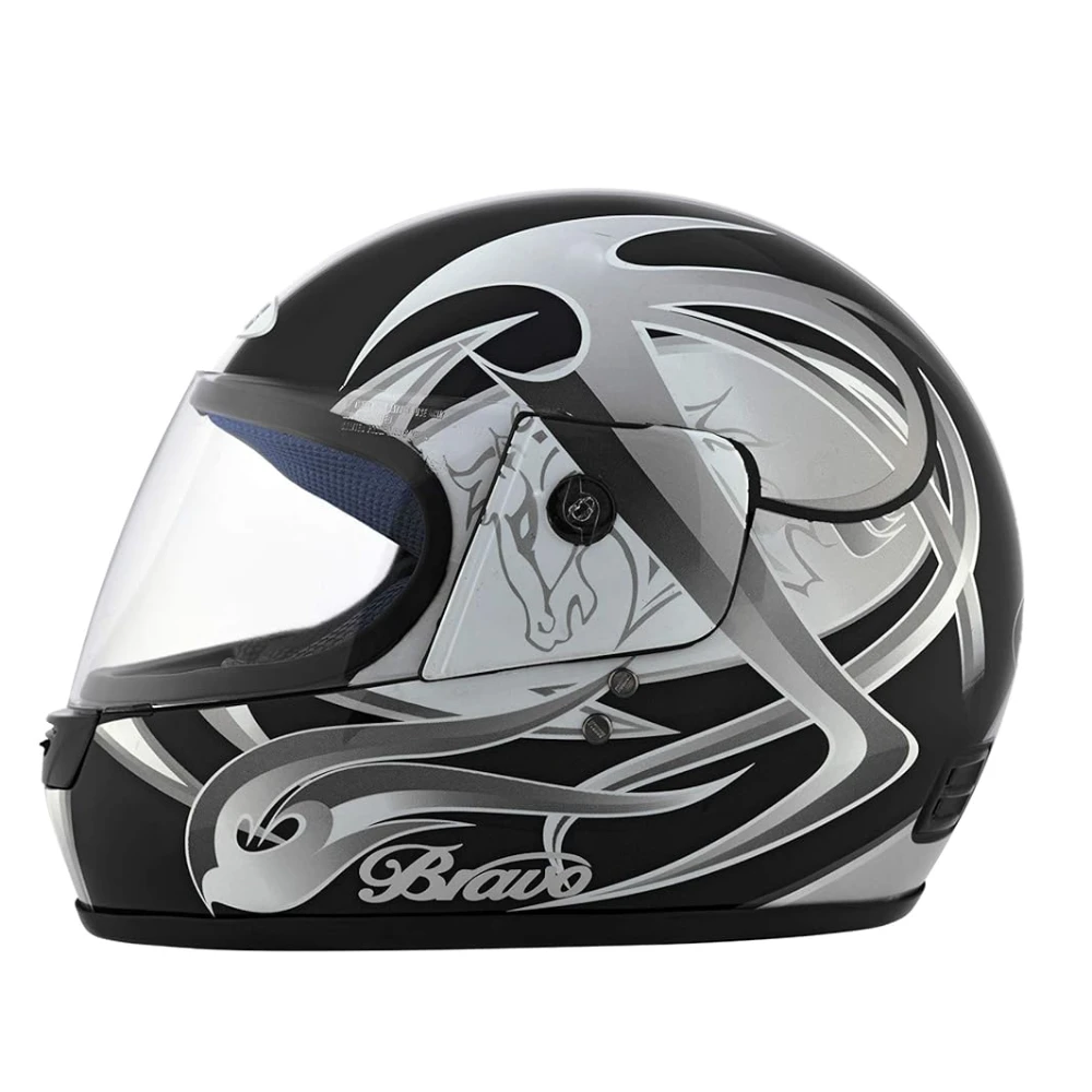 Studds Bravo D3 Full Face Helmet, Black and Grey (Large 580MM)
