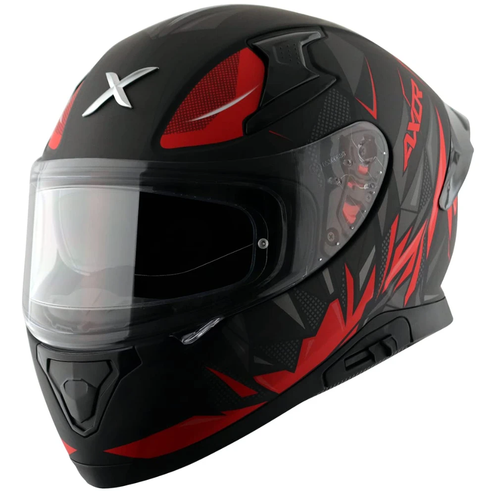 Axor Apex Hunter ISI ECE DOT Certified Full Face Dual Visor Helmet For Men And Women With Pinlock Fitted Outer Clear Visor And Inner Smoke Sun Visor Dull Black Red Helmet-M