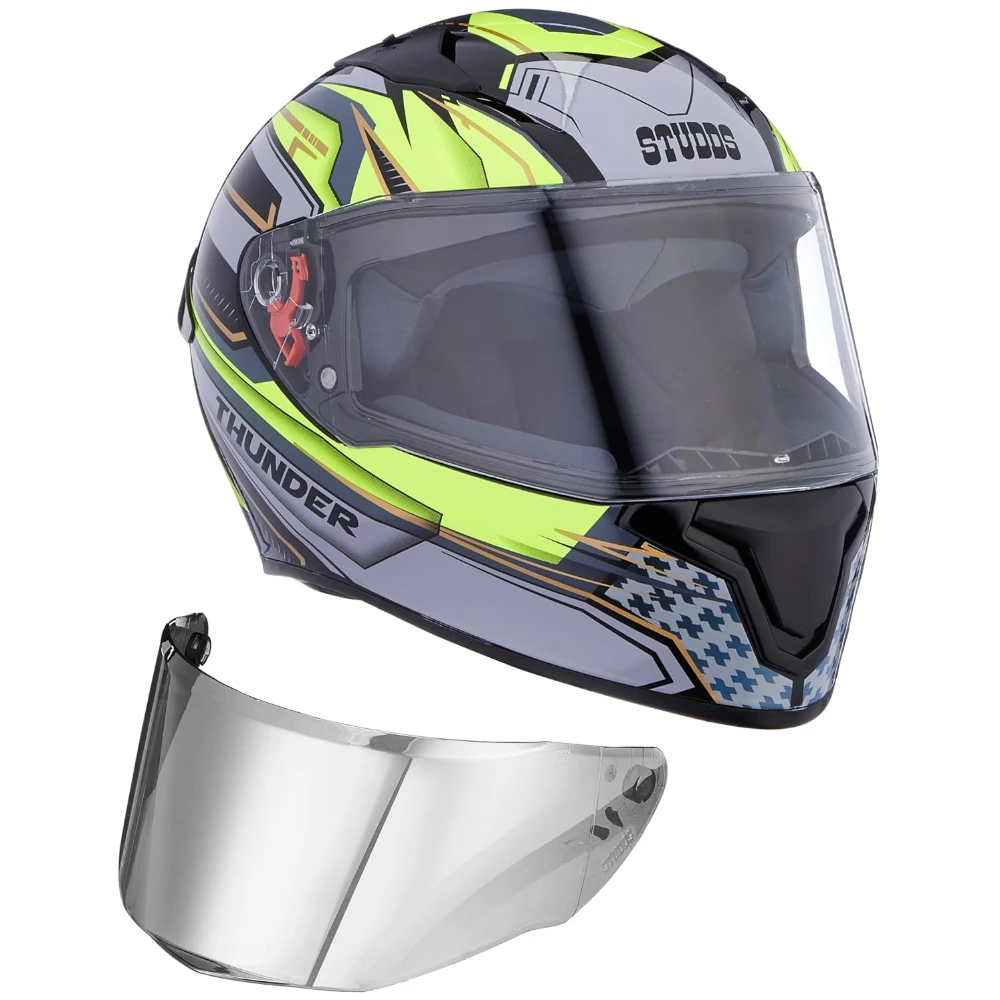 Studds Thunder Full Face Helmet D8 with Clear Visor (Black N5, XL)