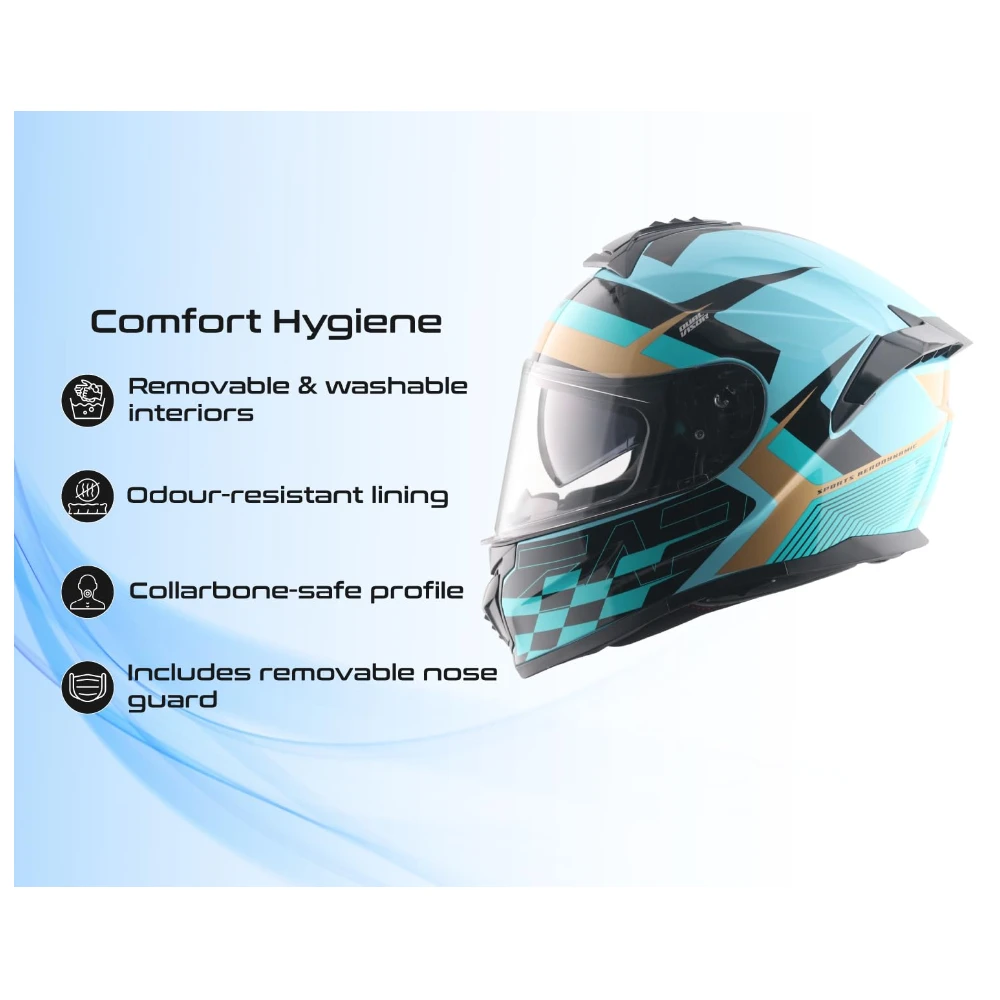 Vega Zap DV Alliance ISI and DOT Certified Gloss Finish Full Face Dual Visor Helmet for Men with Spoiler-Hex Blue Black-M