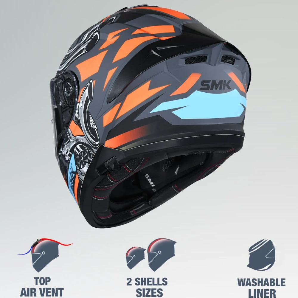 SMK Typhoon Motorhead ISI ECE & DOT Certified Full Face Dual Visor Helmet for Men and Women with Pinlock Fitted Clear Visor and Inner Sun Visor ( Grey - XS )