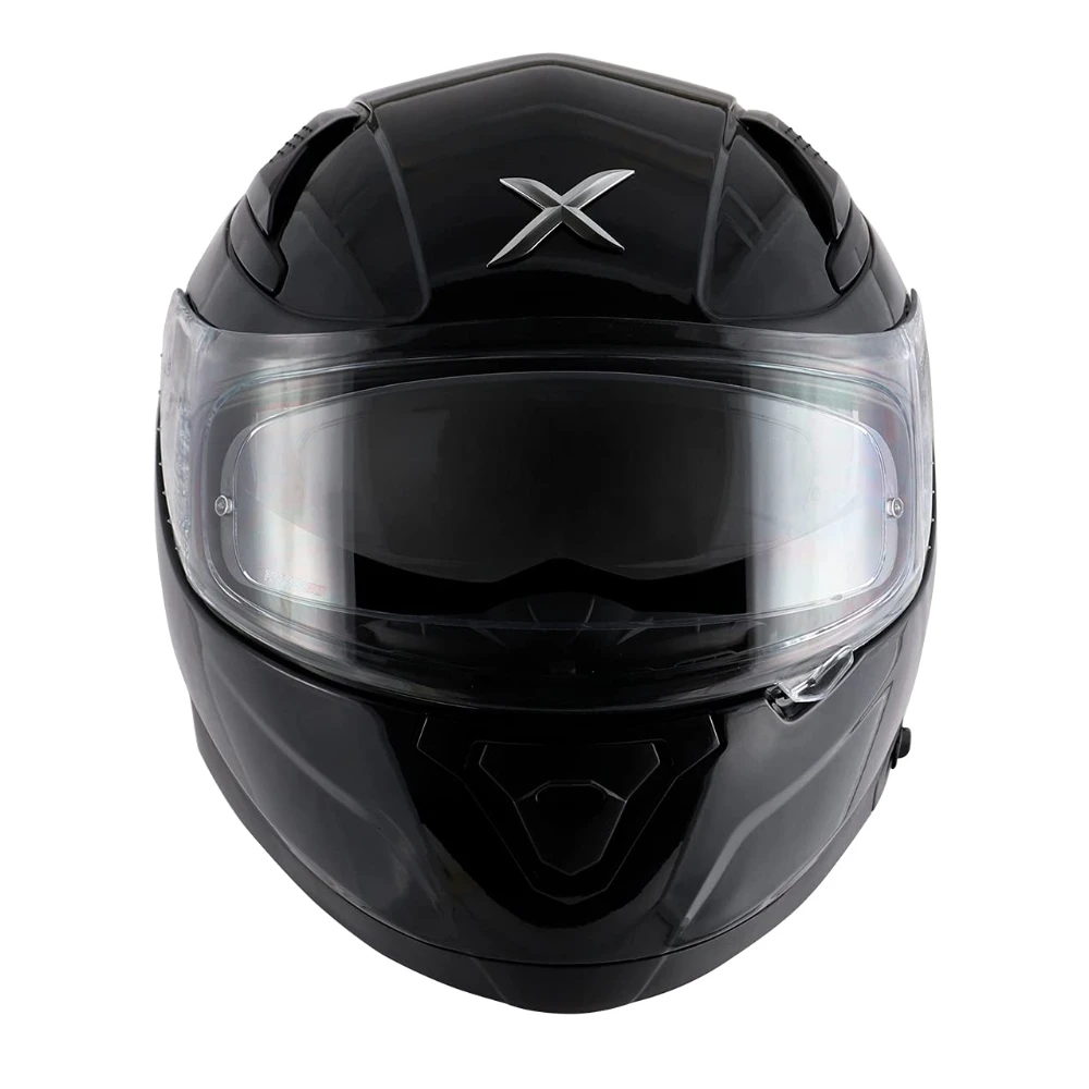 Axor Apex Solid ISI ECE DOT Certified Glossy Black Full Face Dual Visor Helmet for Men and Women with Pinlock Fitted Outer Clear Visor and Inner Smoke Sun Visor Black(M)