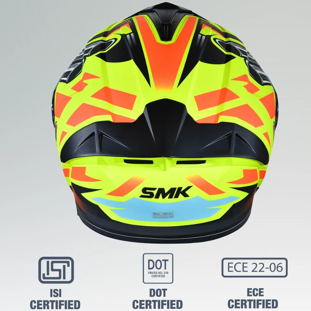 SMK Typhoon Motorhead ISI ECE & DOT Certified Full Face Dual Visor Helmet for Men and Women with Pinlock Fitted Clear Visor and Inner Sun Visor ( MATT Yellow - S )