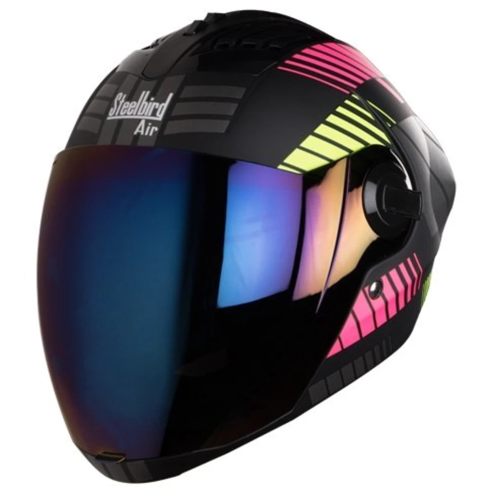 Steelbird SBA-2 Robot Glossy Pink with Neon with Rainbow Visor,580 mm