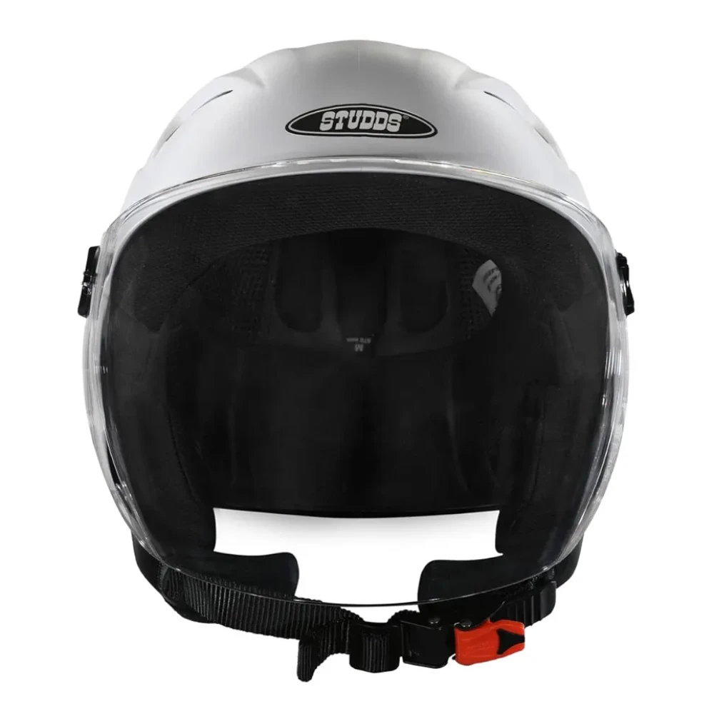 STUDDS RAY ISI Certified Open FACE Helmet for Men and Women with D - Ring Lock (White/L)