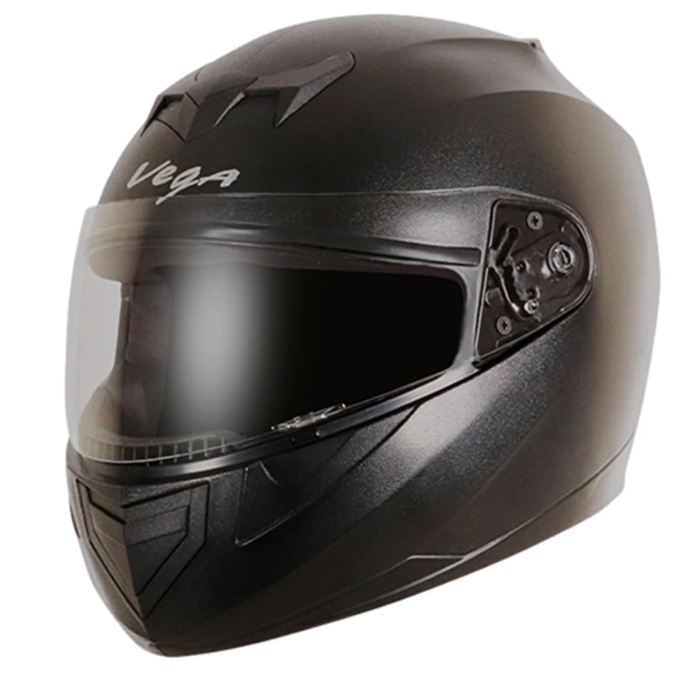 Vega Edge ISI Certified Full Face Gloss Finish Helmet for Men and Women with Clear Visor(Black, Size:L)