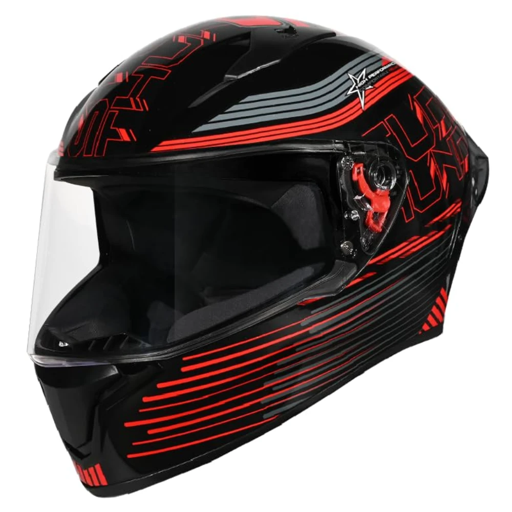 STUDDS Thunder D11 Full Face Helmets for Men & Women ISI Certified (600 MM (XL), Black N2-RED)