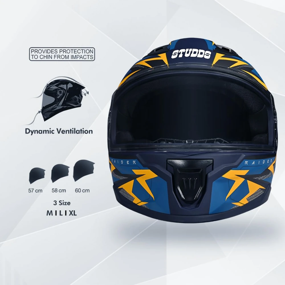 STUDDS Raider Skulpt ISI Certified Full Face Helmet for Men and Women with Spoilor and Clear Visor