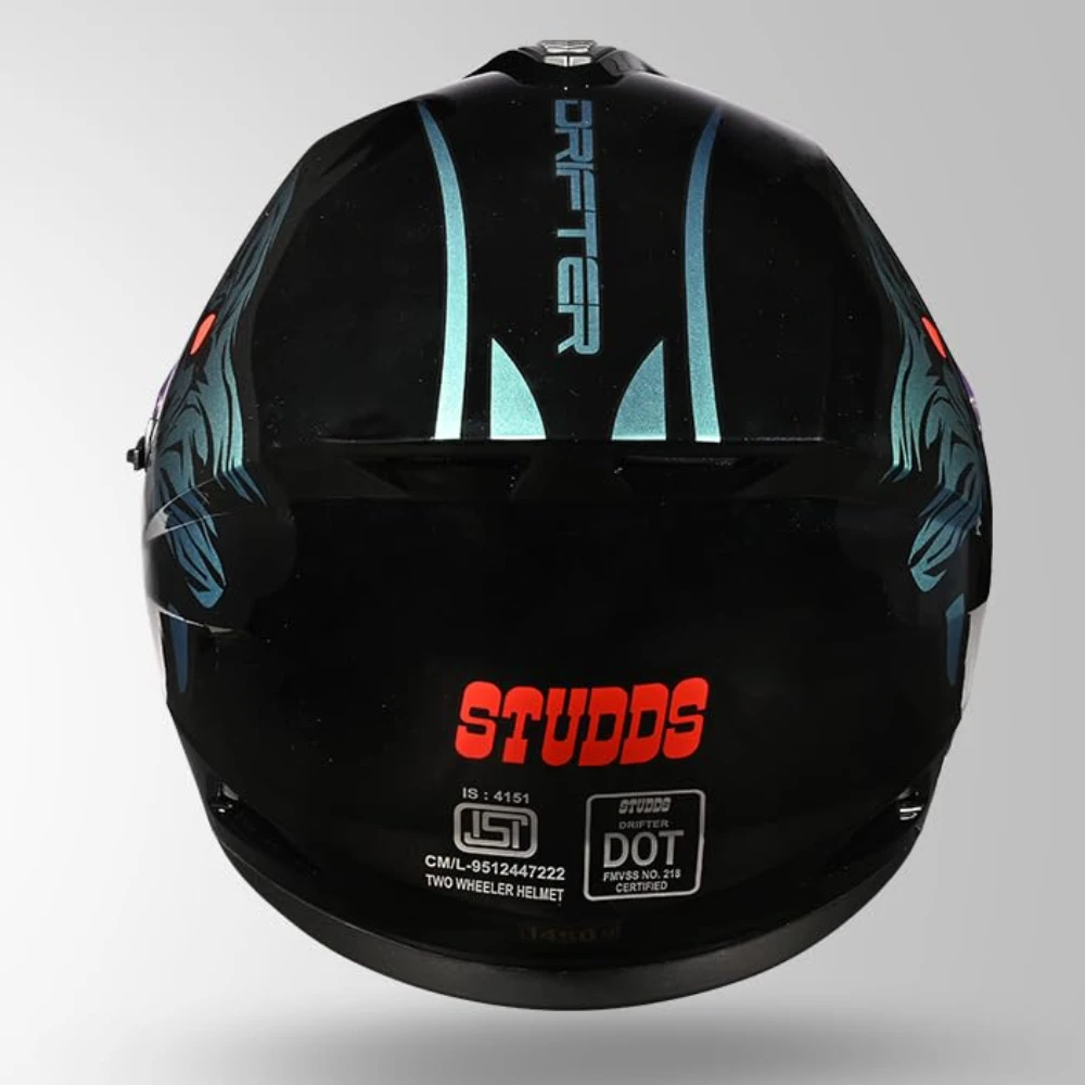 STUDDS Drifter D2 Leopard Chameleon Graphic ISI & DOT Certified Full FACE Helmet Inner Sun Visor and Spoiler (Black - XL)