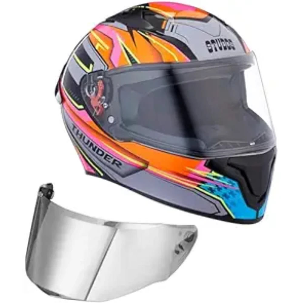 Studds Thunder Full Face Helmet D8 with Clear Visor (Black N10, XL)