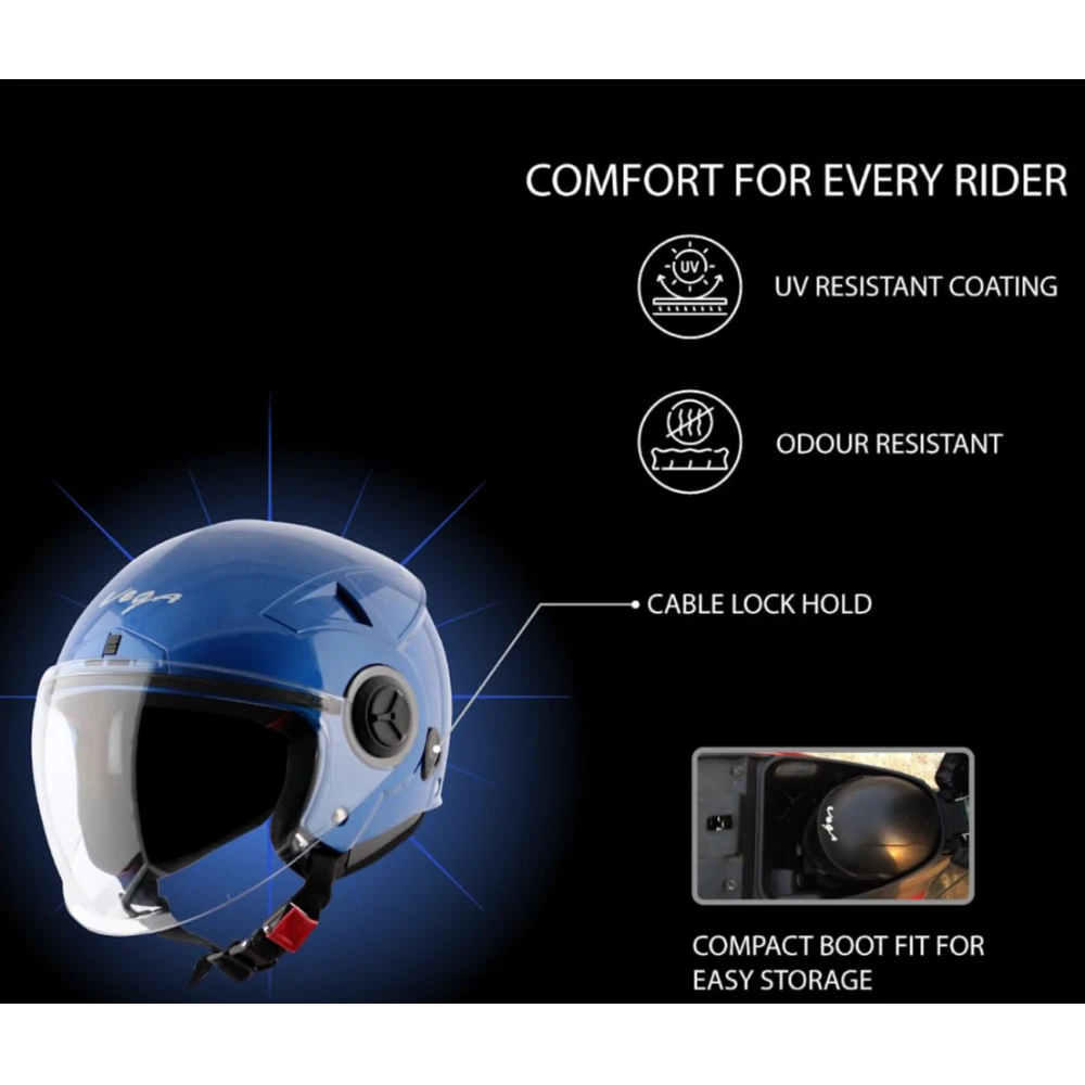 VEGA Blaze Dx ISI Certified Smooth Matt Finish Open Face Helmet for Men and Women with Clear Visor