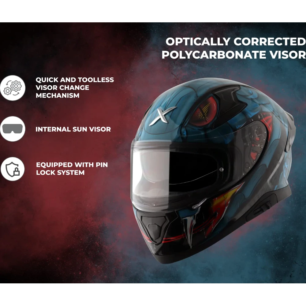 Axor Apex Venomous ISI ECE DOT Certified Full Face Dual Visor Helmet for Men and Women with Pinlock Fitted Outer Clear Visor and Inner Smoke Sun Visor Black Blue(M)