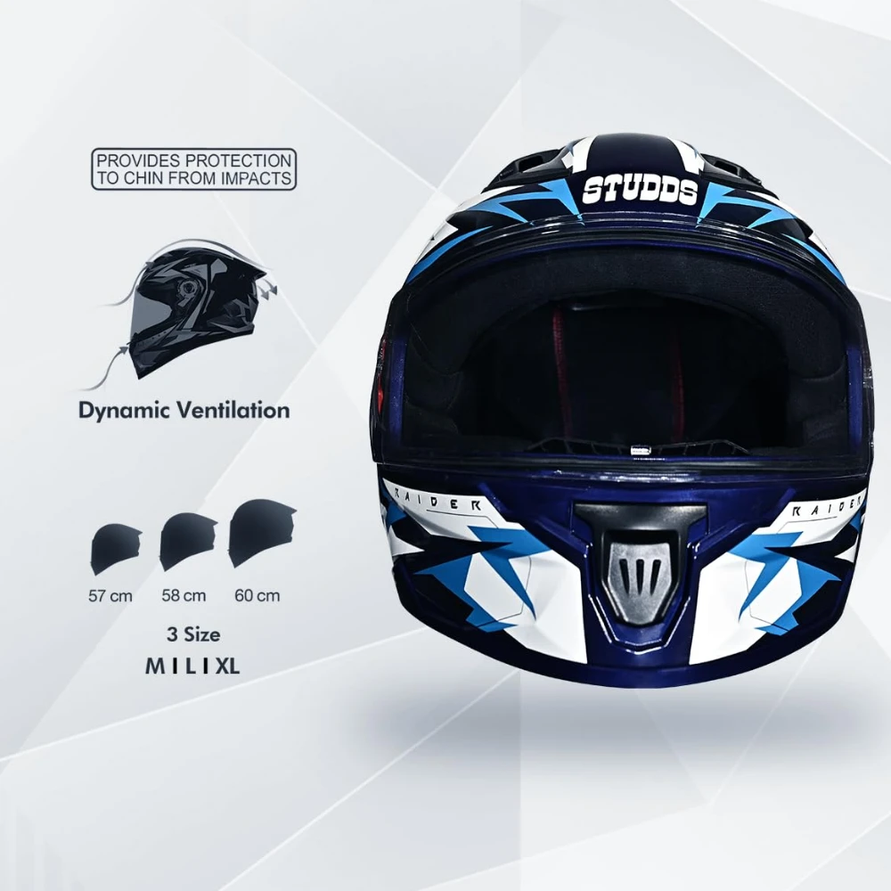 STUDDS Raider Skulpt ISI Certified Full Face Helmet for Men and Women with Spoilor and Clear Visor