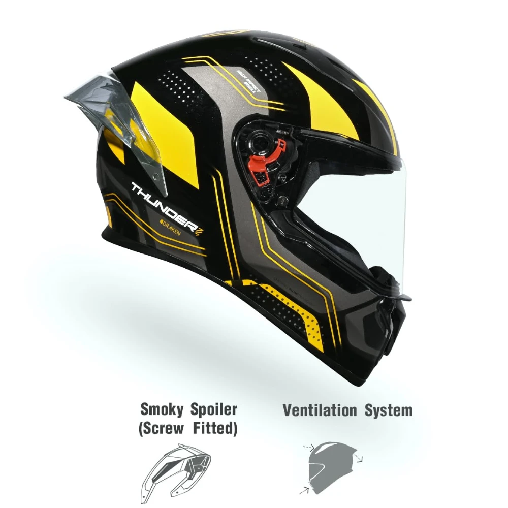 Studds Thunder D2 Draken ISI and DOT Certified Full Face Helmet for Men and Women with Spoiler and Clear Visor