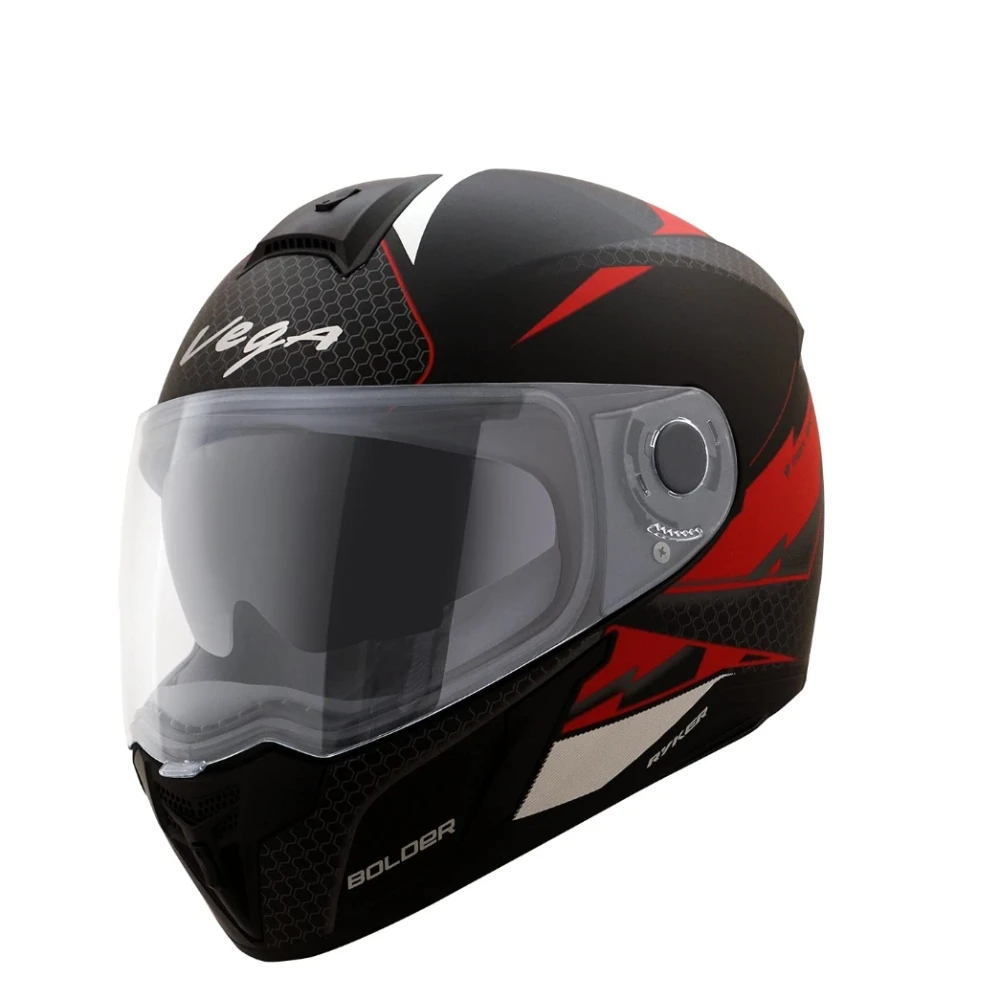 Vega Ryker Bolder ISI Certified Matt Finish Full Face Dual Visor Helmet for Men and Women Outer Clear Visor and Inner Smoke Sun Visor(Dull Black Red, Size:M)