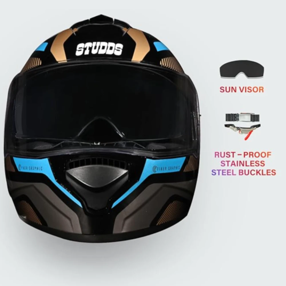 Studds Drifter D5 Fiker ISI and DOT Certified Full face Helmet for Men and Women with Inner Sun Visor and Spoiler (Black M)
