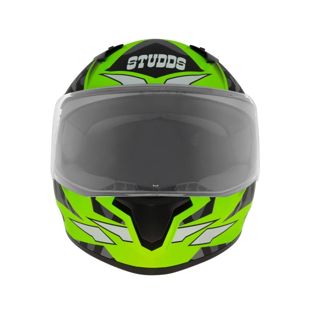 Studds Thunder Full Face Helmet D7 with Clear Visor (Matt Neon Green N9, L)