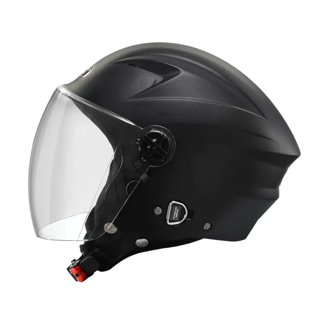 STUDDS RAY ISI Certified Open FACE Helmet for Men and Women with D - Ring Lock (Black/XL)