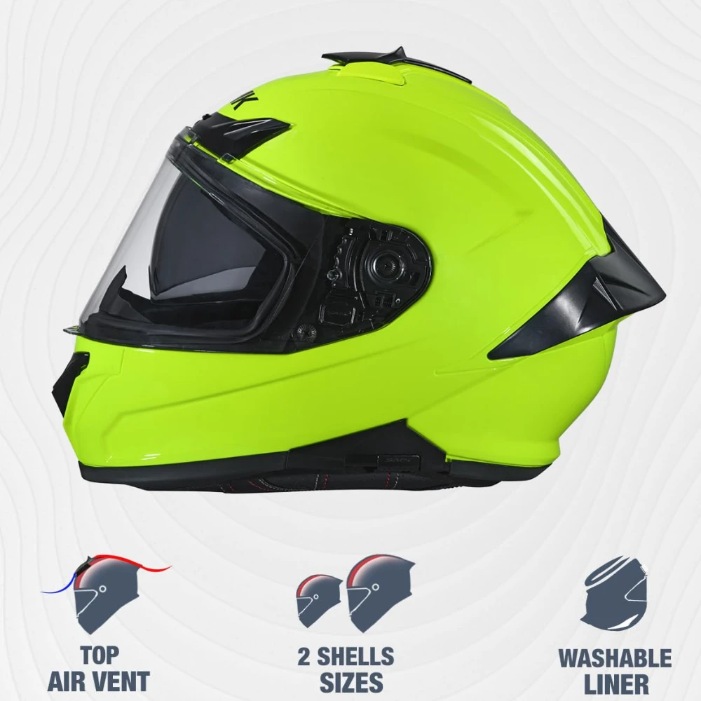 SMK Typhoon Solid ISI ECE & DOT Certified Full Face Dual Visor Helmet for Men and Women with Pinlock Fitted Clear Visor and Inner Sun Visor