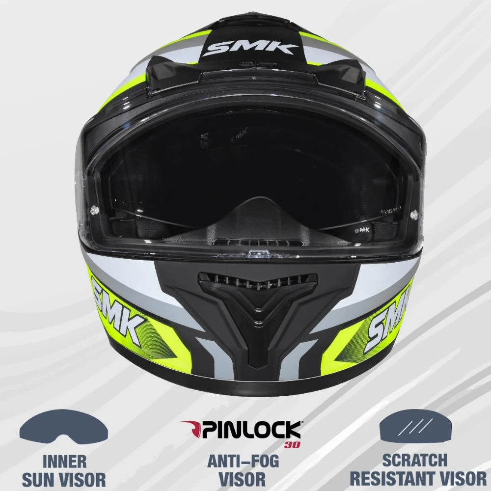 SMK Typhoon RD1 ISI ECE & DOT Certified Full Face Dual Visor Helmet for Men and Women with Pinlock Fitted Clear Visor and Inner Sun Visor ( MATT Black - MA246 - S )