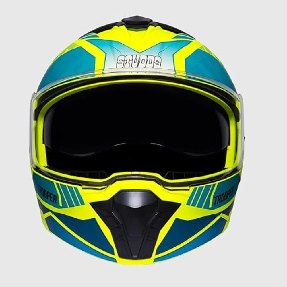STUDDS Trooper DV D1 ISI and DOT Certified Gloss Finish Flip-up Full Face Helmet for Men and Women with Inner Sun Visor (Yellow N1/M)