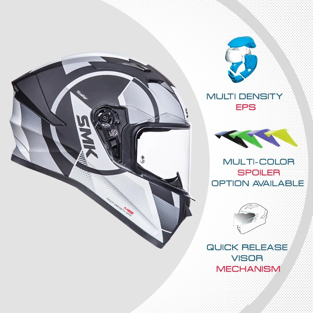SMK Helmets Stellar Sports S01 Faro Motorcycling Helmet ISI DOT & ECE-06 Certified Full Face Helmet with Anti-Fog Clear Visor