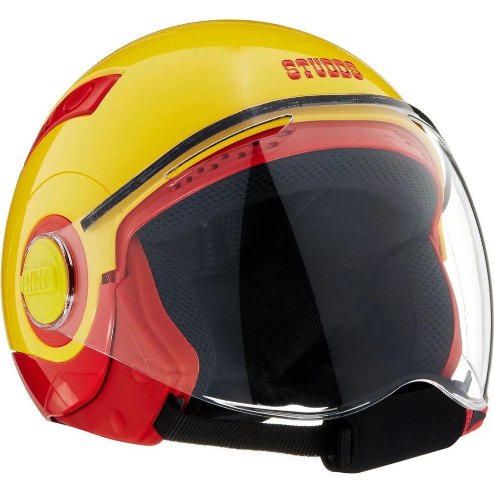 Studds NANO Open Face Helmet (Red and Yellow, S)