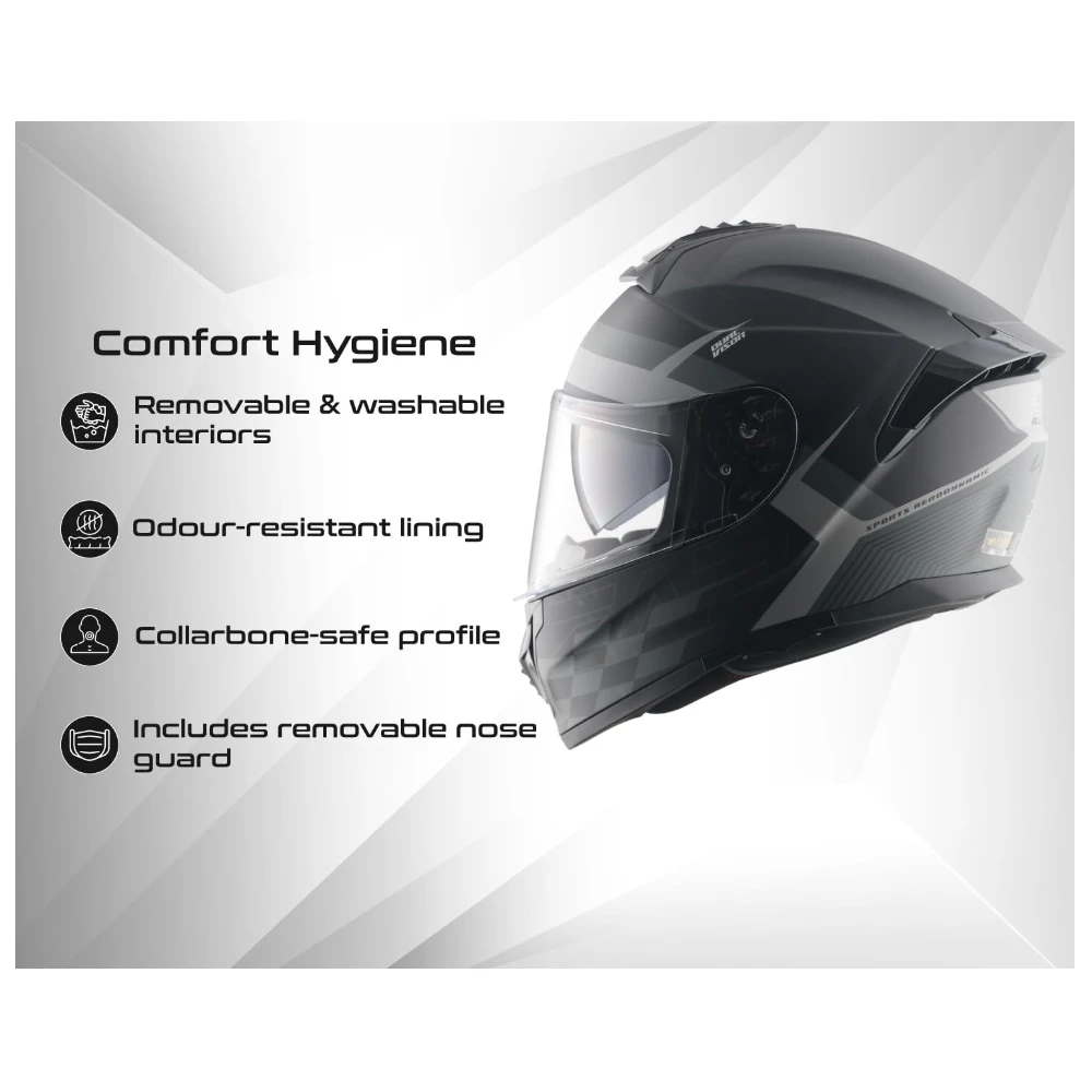 Vega Zap DV Alliance ISI and DOT Certified Matte Finish Full Face Dual Visor Helmet for Men with Spoiler-Dull Black Grey-M