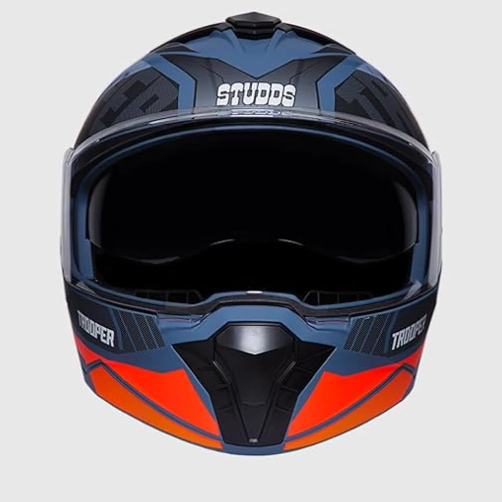 STUDDS Trooper DV D1 ISI and DOT Certified Gloss Finish Flip-up Full Face Helmet for Men and Women with Inner Sun Visor (MATT BLUE N8/M)
