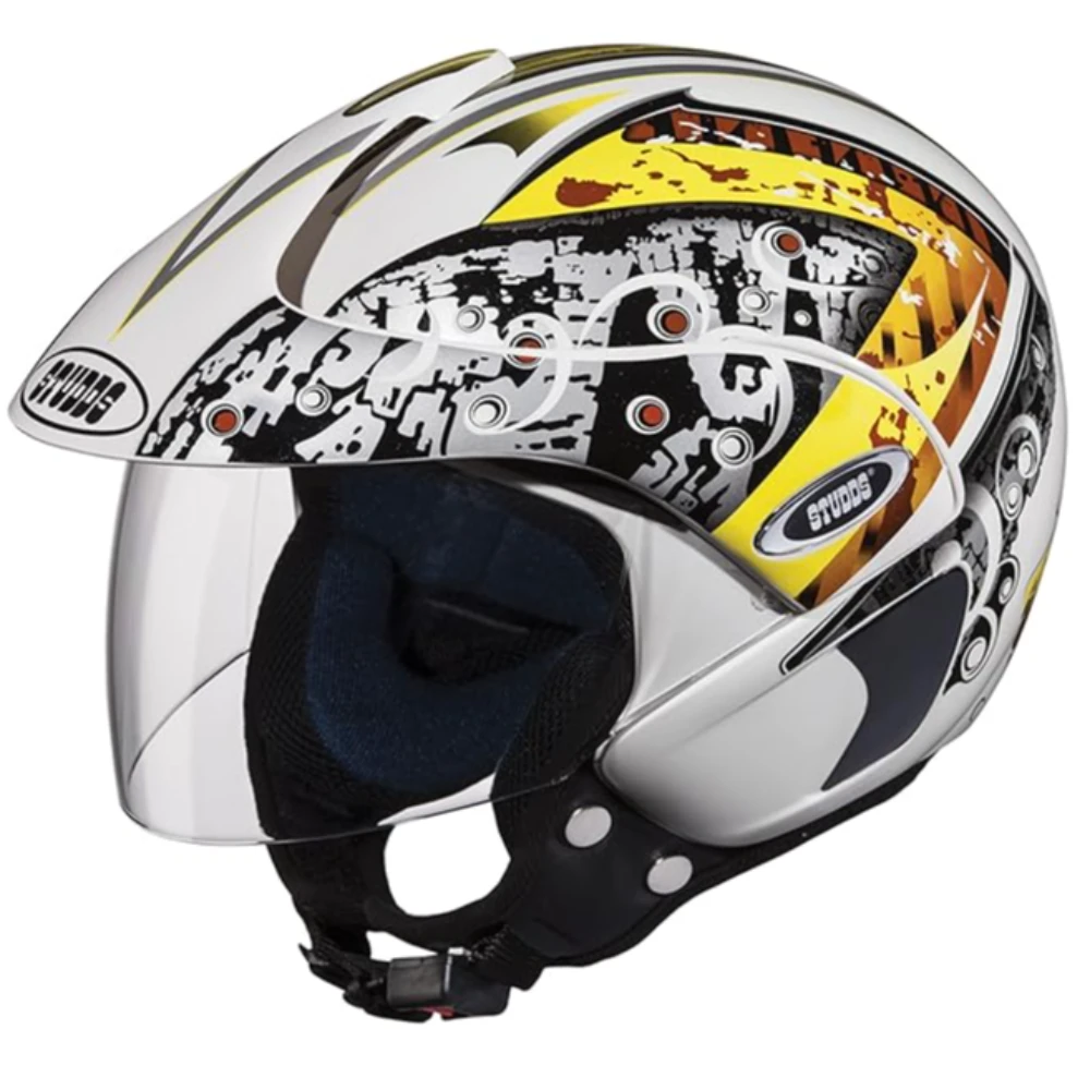 Studds Marshall D2 Open Face Helmet (White Yellow, M)