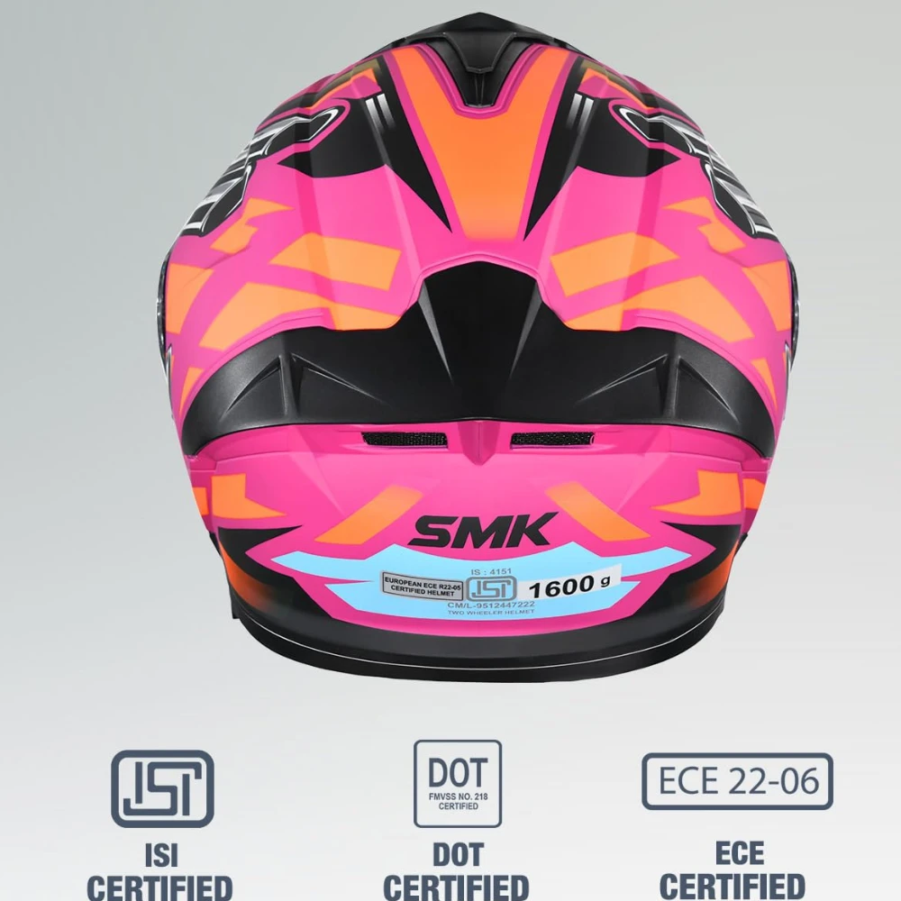SMK Typhoon Motorhead ISI ECE & DOT Certified Full Face Dual Visor Helmet for Men and Women with Pinlock Fitted Clear Visor and Inner Sun Visor ( Pink - M )