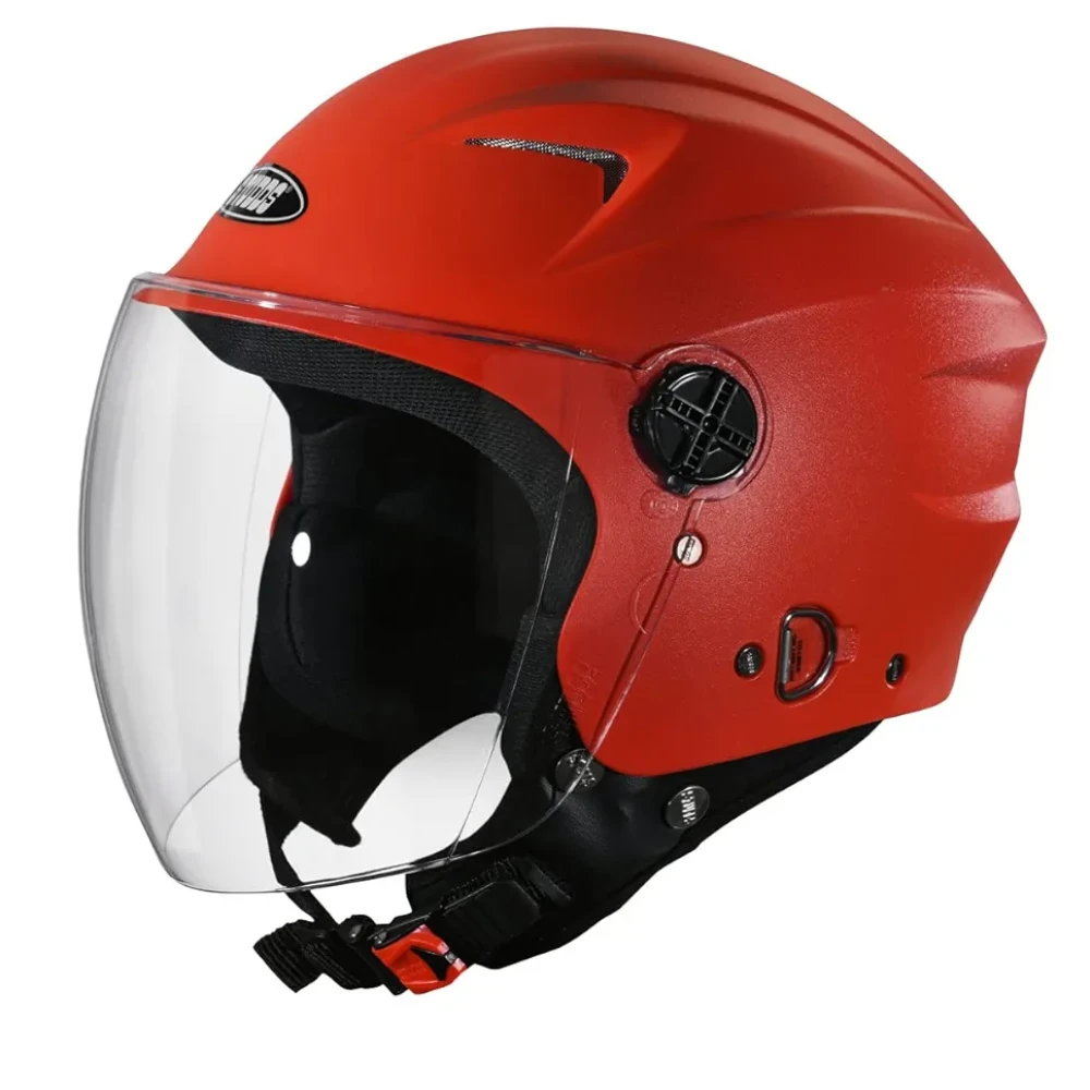 STUDDS RAY ISI Certified Open FACE Helmet for Men and Women with D - Ring Lock (Red/XL)