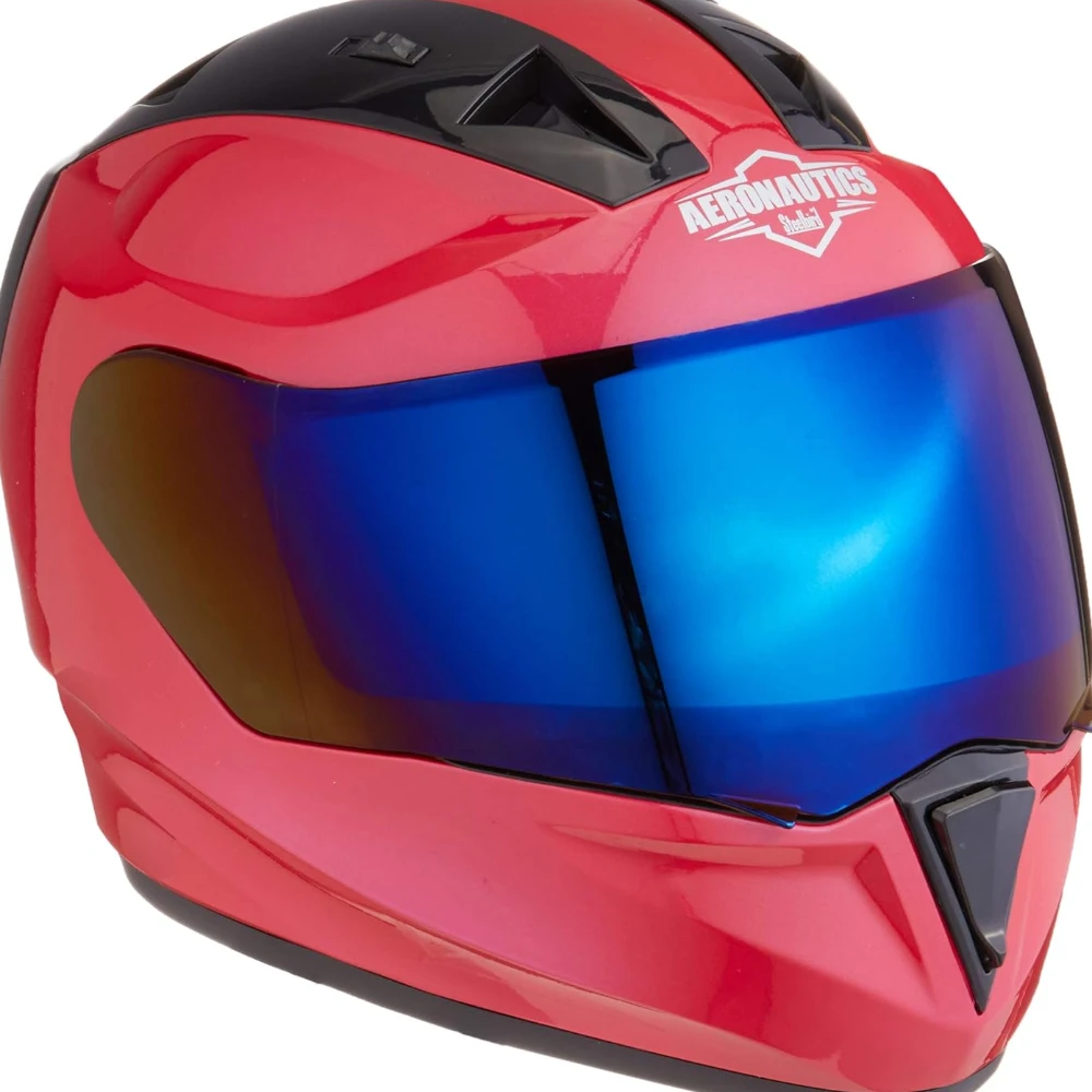 Steelbird SA-1 Aeronautics Full Face Helmet with Blue Visor (Glossy Hot Pink, L)
