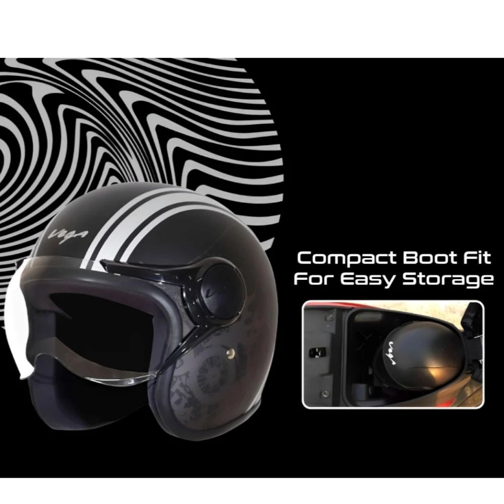 Vega Jet Old School ISI DOT Certified Matt Finish Open Face Helmet for Men and Women with Clear Visor(Dull Black Silver, Size:L)