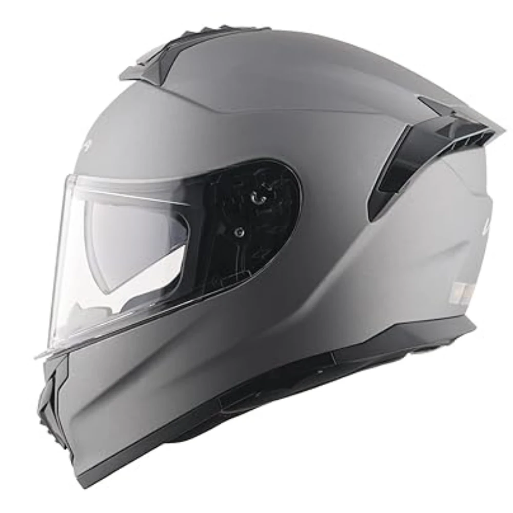 Vega Zap D/V ISI and DOT Certified Matte Finish Full Face Helmet for Men with Dual Visors and Spoiler-Dull Athena Grey-M