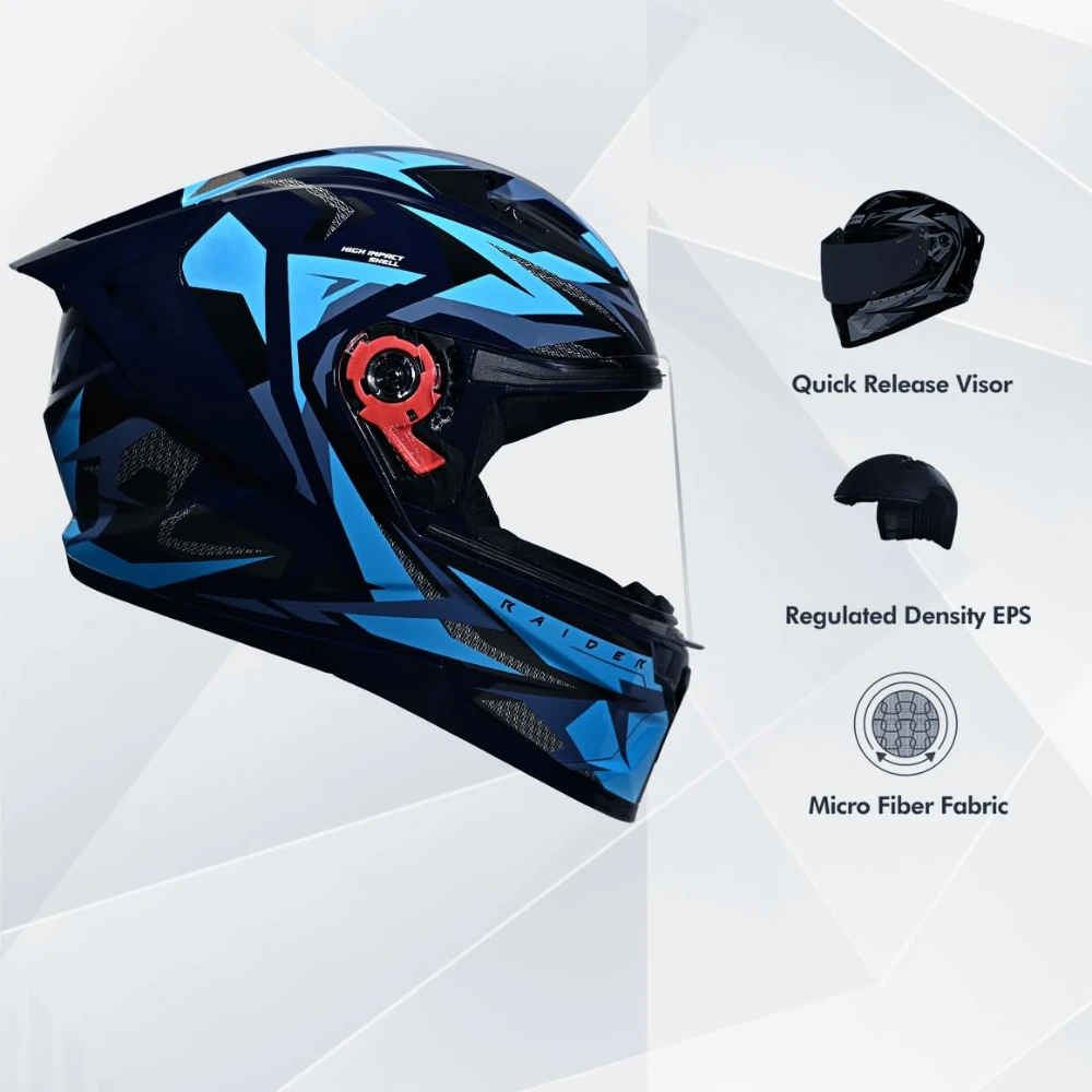 STUDDS Raider Skulpt ISI Certified Full Face Helmet for Men and Women with Spoilor and Clear Visor