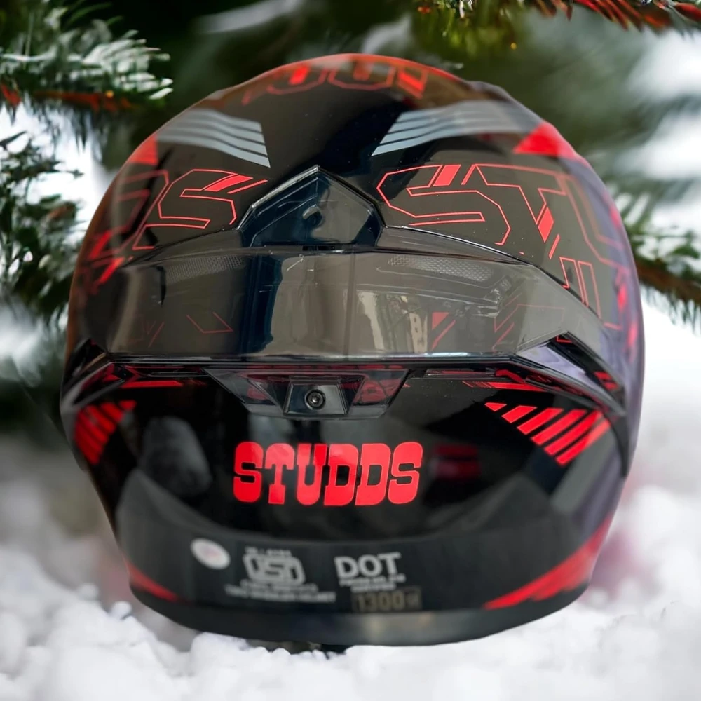 STUDDS Thunder D11 Full Face Helmets for Men & Women ISI Certified (600 MM (XL), Black N2-RED)