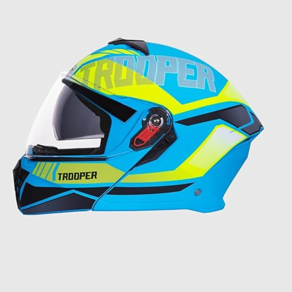 STUDDS Trooper DV D1 ISI and DOT Certified Gloss Finish Flip-up Full Face Helmet for Men and Women with Inner Sun Visor (Matt Blue N5/XL)