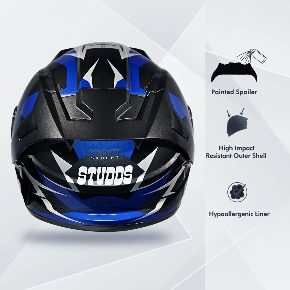 STUDDS Raider Skulpt ISI Certified Full Face Helmet for Men and Women with Spoilor and Clear Visor