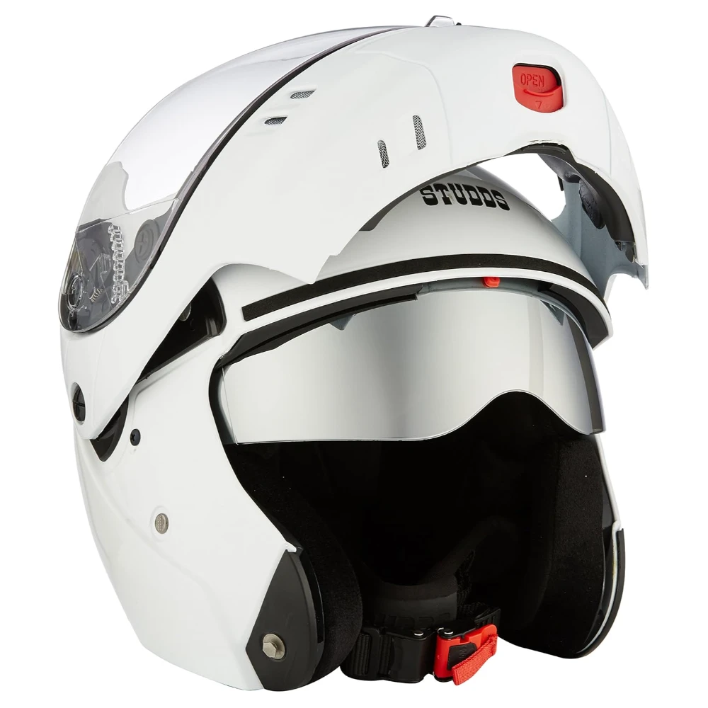 Studds Ninja 3G Flip Up Full Face Helmet with Double Visor (White, M)
