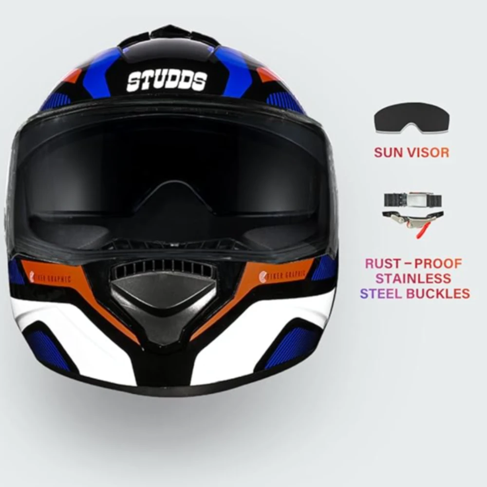 Studds Drifter D5 Fiker ISI and DOT Certified Full face Helmet for Men and Women with Inner Sun Visor and Spoiler (Black XL)
