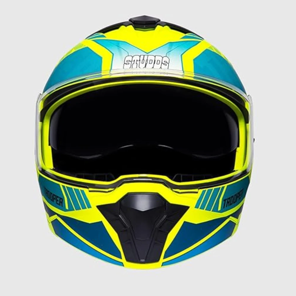 STUDDS Trooper DV D1 ISI and DOT Certified Gloss Finish Flip-up Full Face Helmet for Men and Women with Inner Sun Visor (Matt Yellow N3/M)