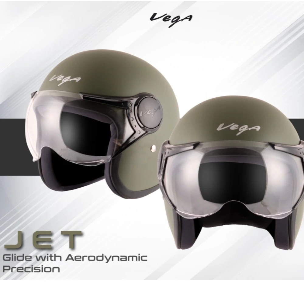 Vega Jet ISI DOT Certified Matt Finish Open Face Helmet for Men and Women with Clear Visor(Dull Army Green, Size:L)