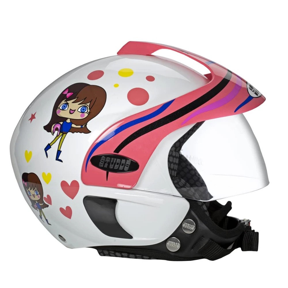 Studds Marshall D1 Open Face KIDS Helmet (Girl's, White Pink, XS)