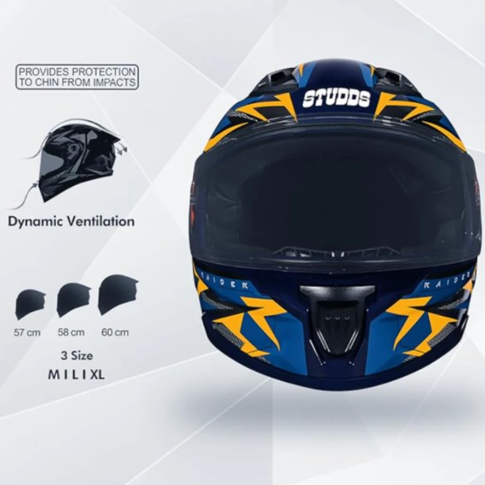 STUDDS Raider Skulpt ISI Certified Full Face Helmet for Men and Women with Spoilor and Clear Visor