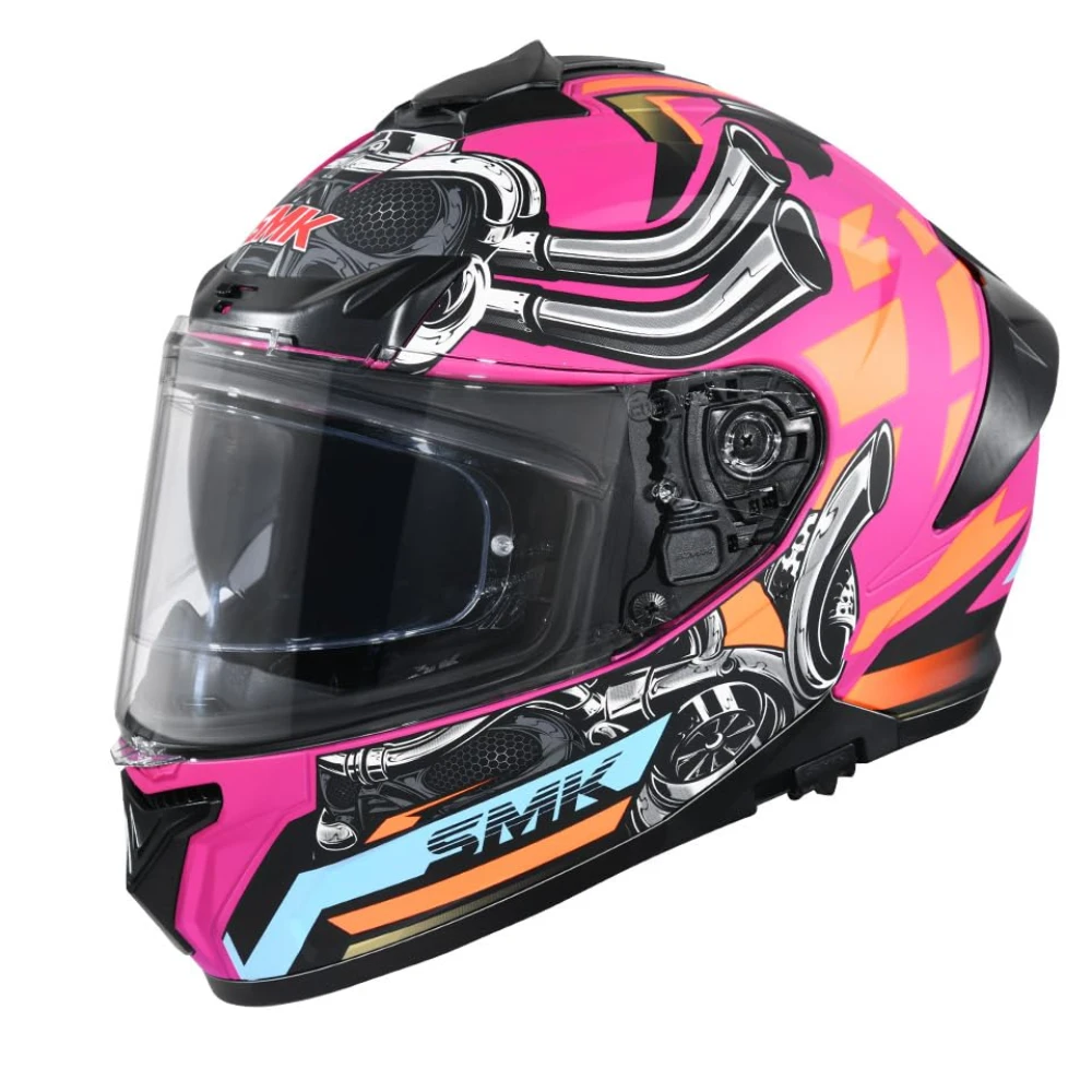 SMK Typhoon Motorhead ISI ECE & DOT Certified Full Face Dual Visor Helmet for Men and Women with Pinlock Fitted Clear Visor and Inner Sun Visor ( MATT Pink - S )